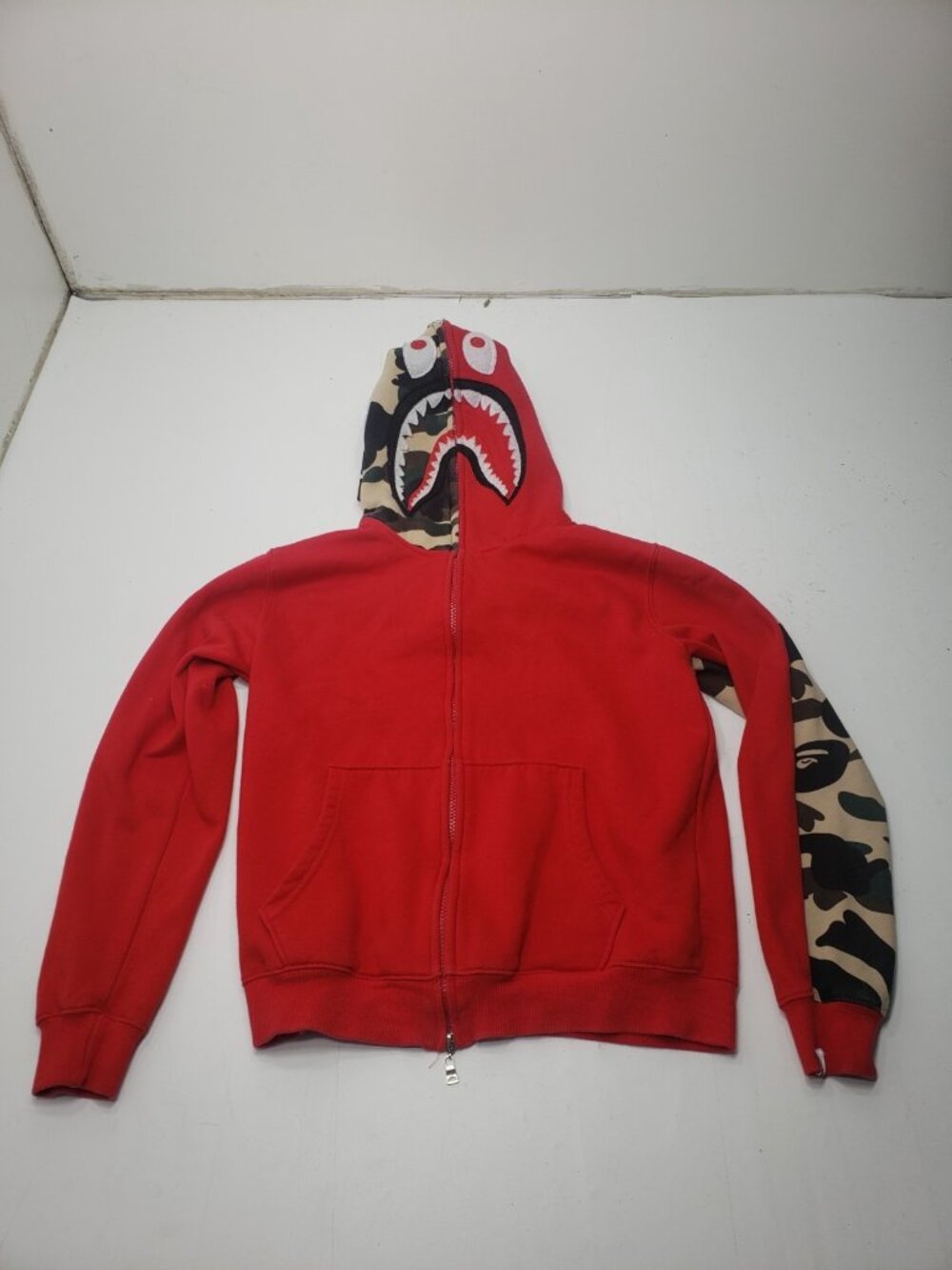 BAPE 1st Camo Split Shark Full Zip Hoodie Red Size Small A Bathing Ape